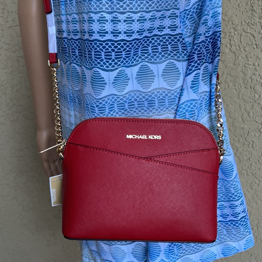 MICHAEL KORS Jet Set Travel Medium Logo Dome Crossbody Bag FLAME COLOR - Picture 9 of 16